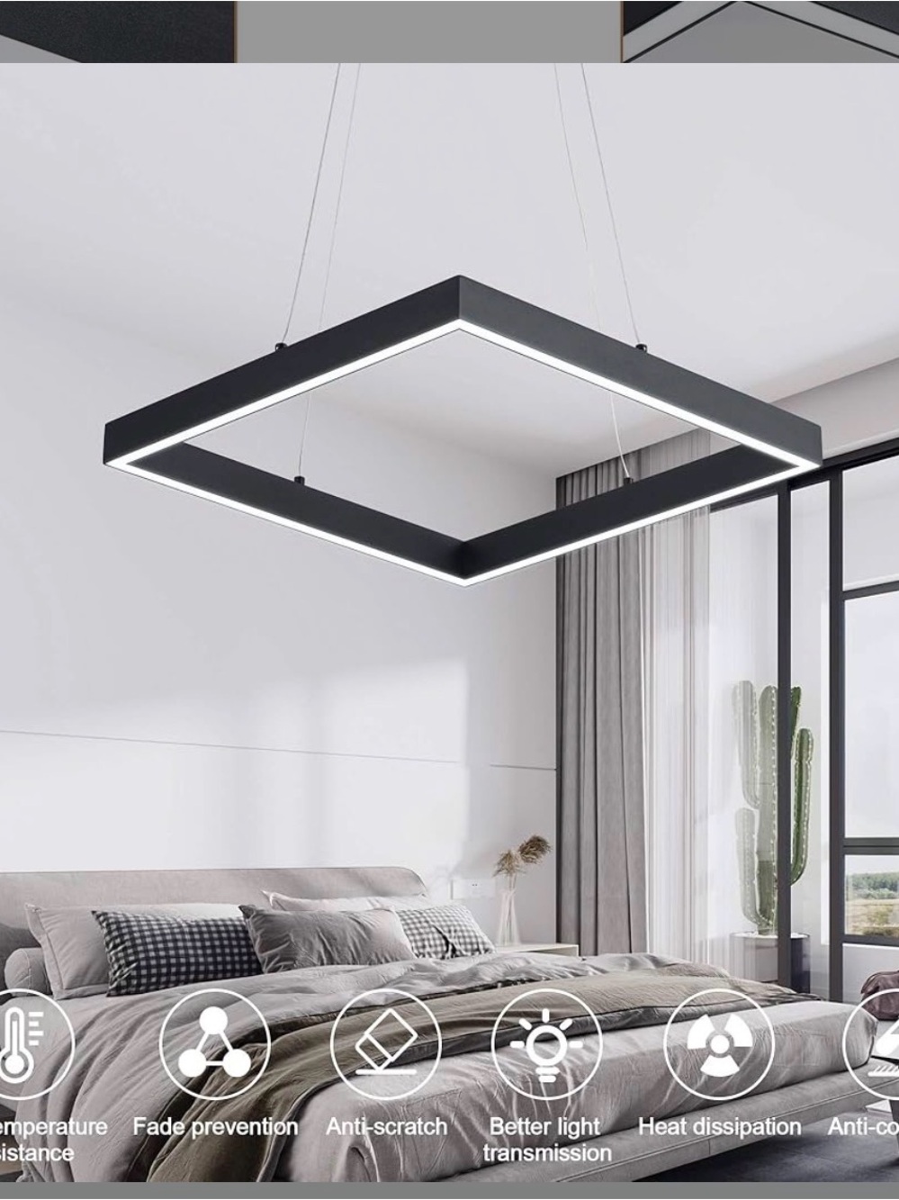 Modern Square LED Pendant Light in Black